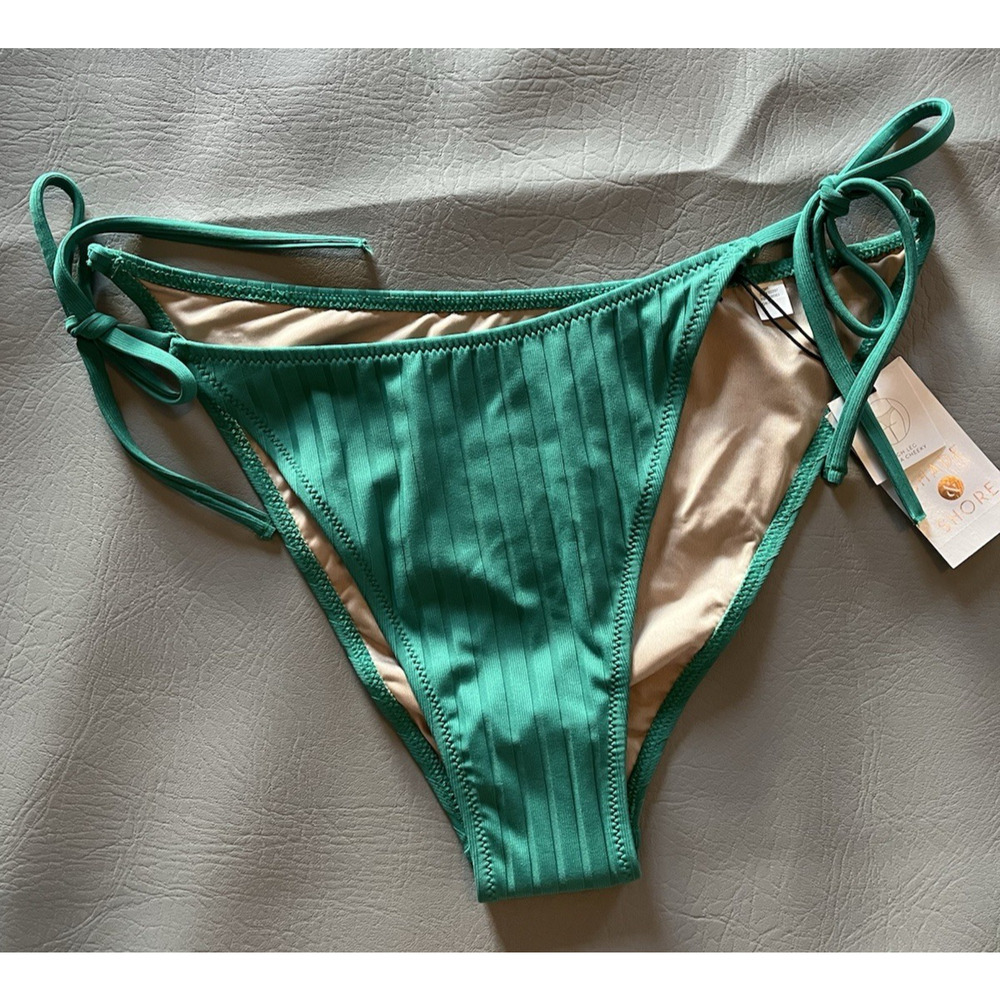NEW Shade & Shore String Hi leg Extra Cheeky Bikini Bottom Ribbed Emerald